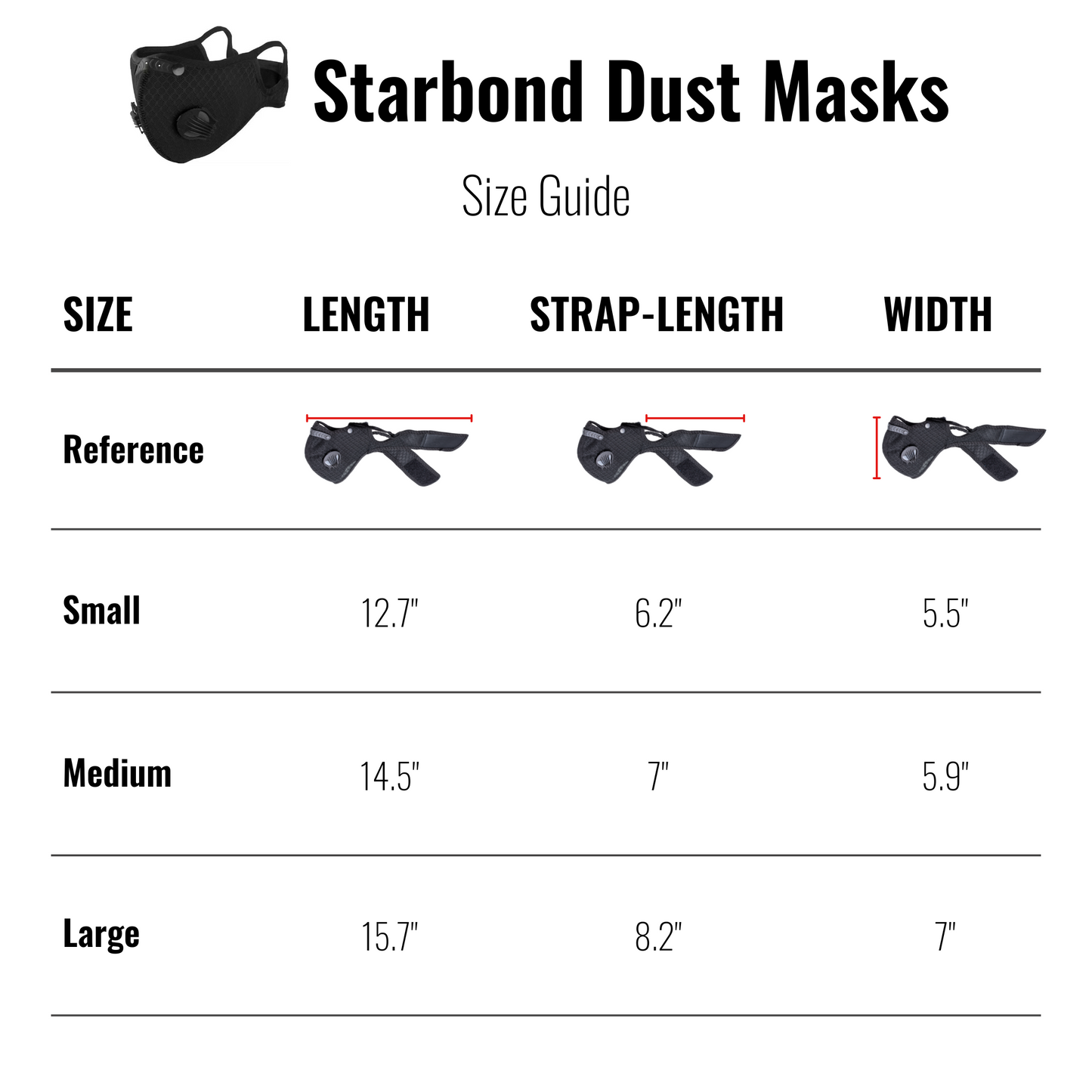 Starbond Dust Mask - size guide