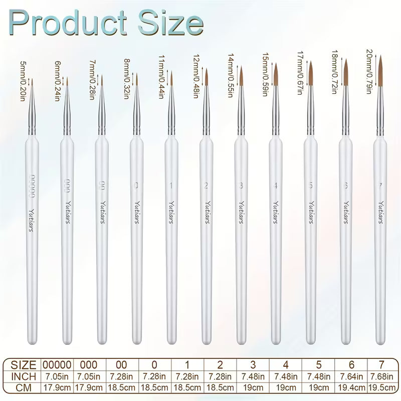 Yutiars 11-Piece Detail Brush Kit - Product Sizes
